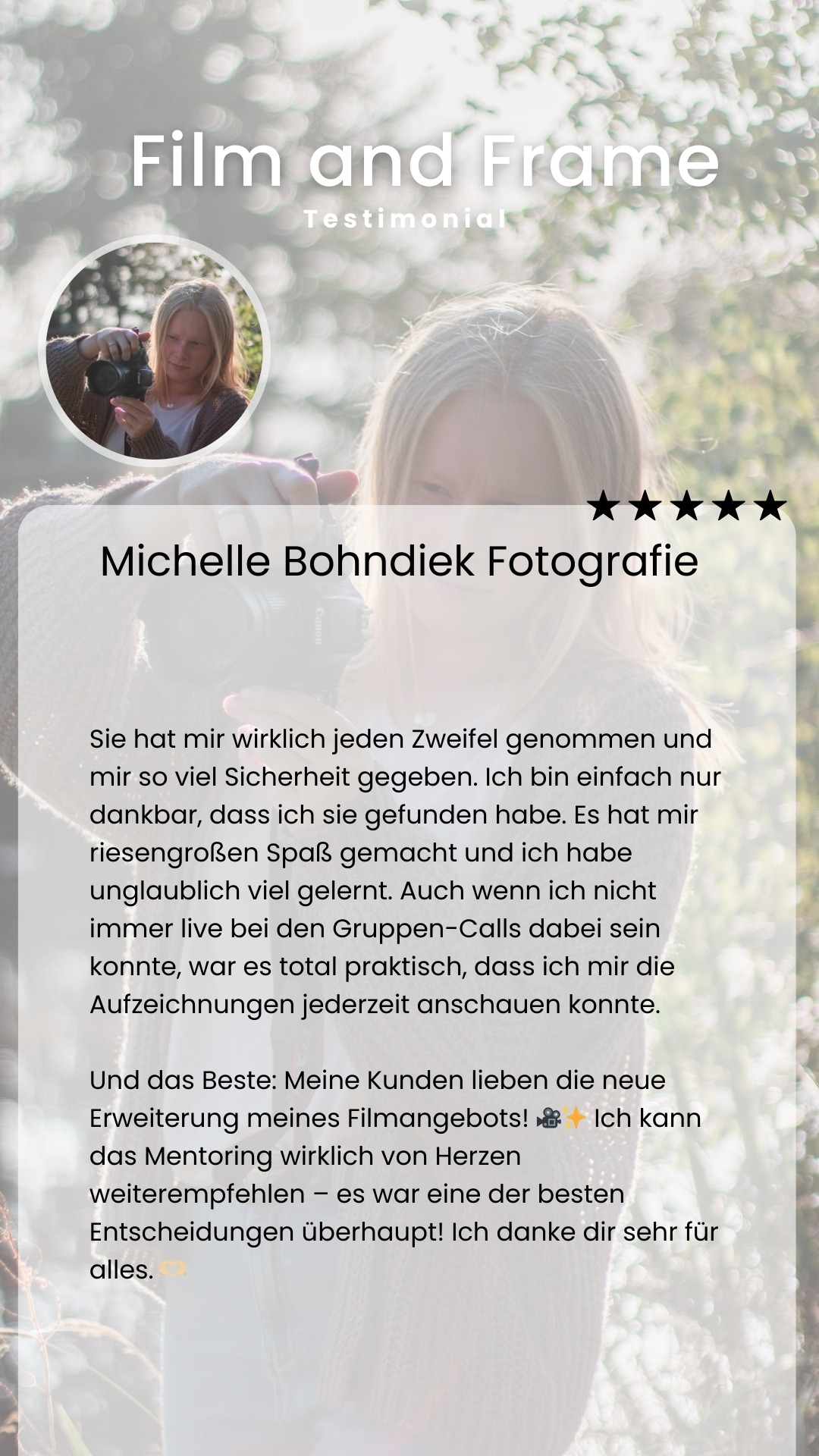 Testimomnial Michelle Bohndiek Fotografie