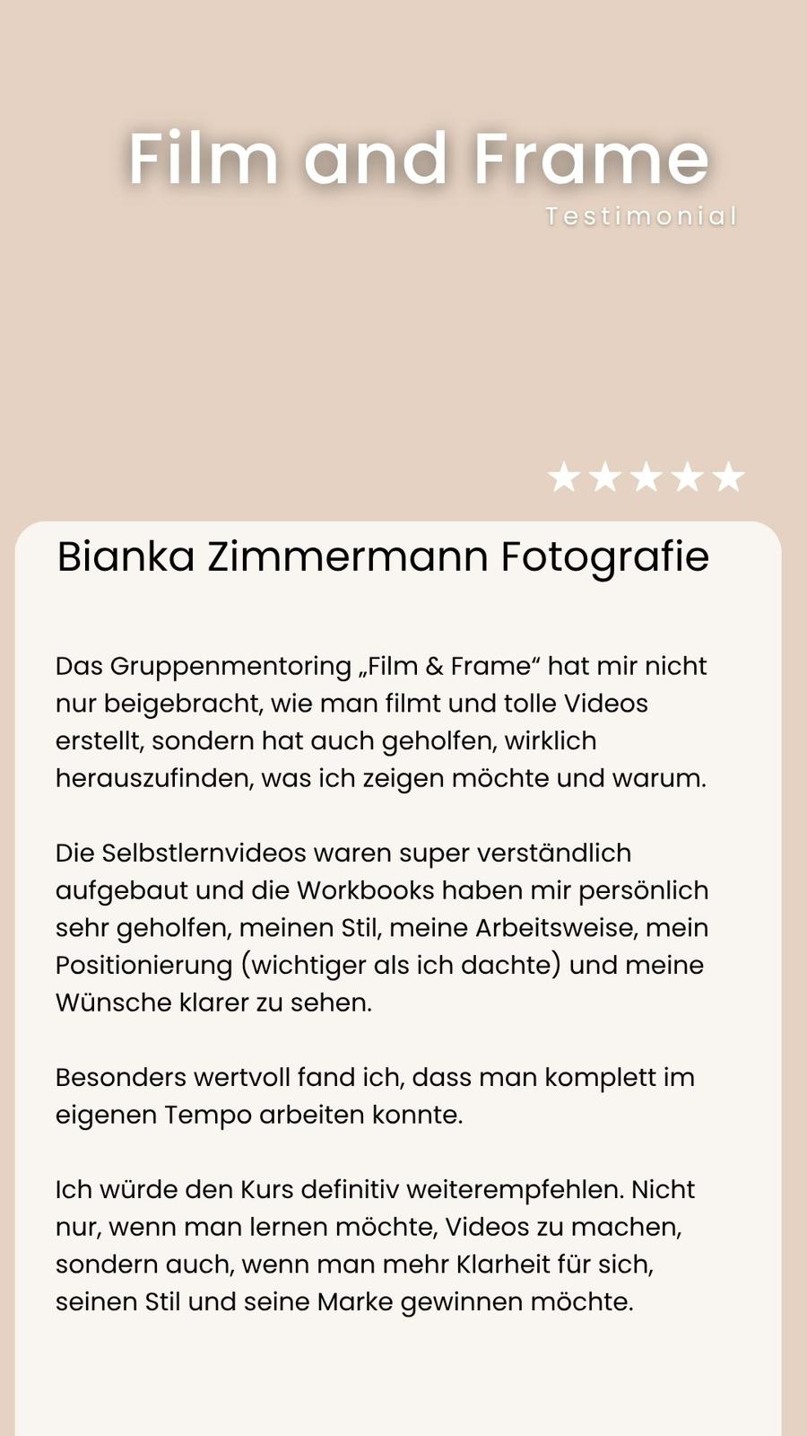 Film and Frame Testimonial Bianka Zimmermann Fotografie